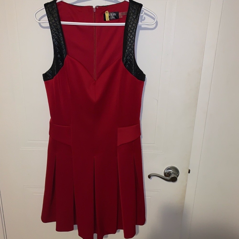 Red Sleeveless Dress with Black Accents